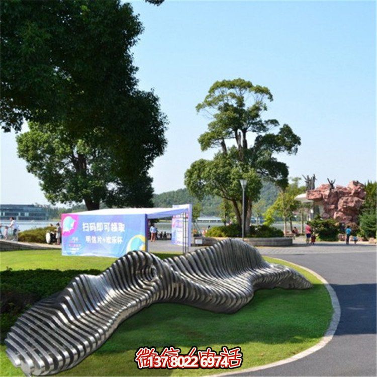 不銹鋼異形座椅，金屬波浪形雕塑抽象假山造型椅子