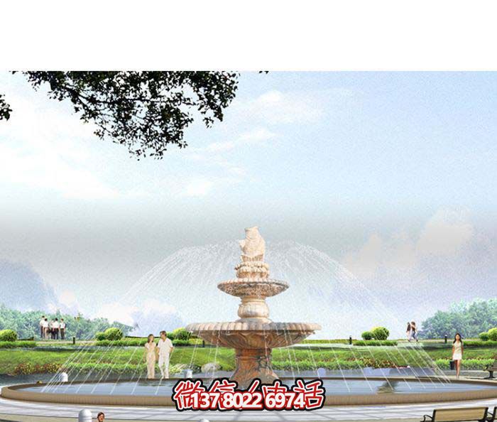 精美漢白玉噴泉，石雕鯉魚(yú)雕塑擺放
