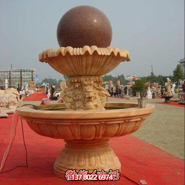 經(jīng)典中式風(fēng)水球，黃銹巖浮雕噴泉水
