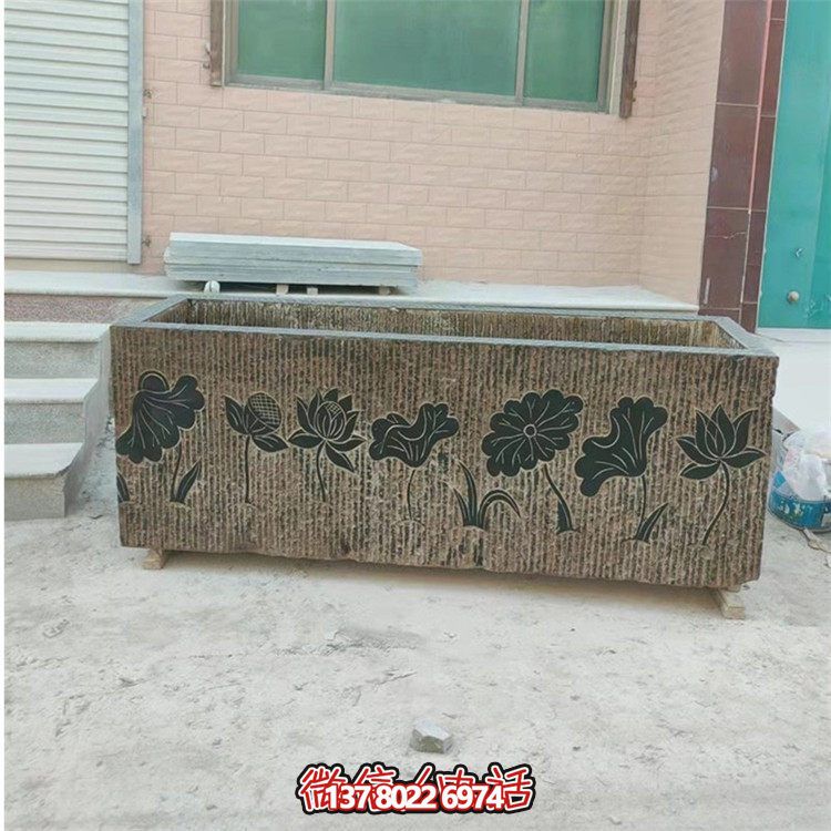 精美花崗巖石雕石缸，裝飾庭院仿古養(yǎng)魚(yú)及擺件