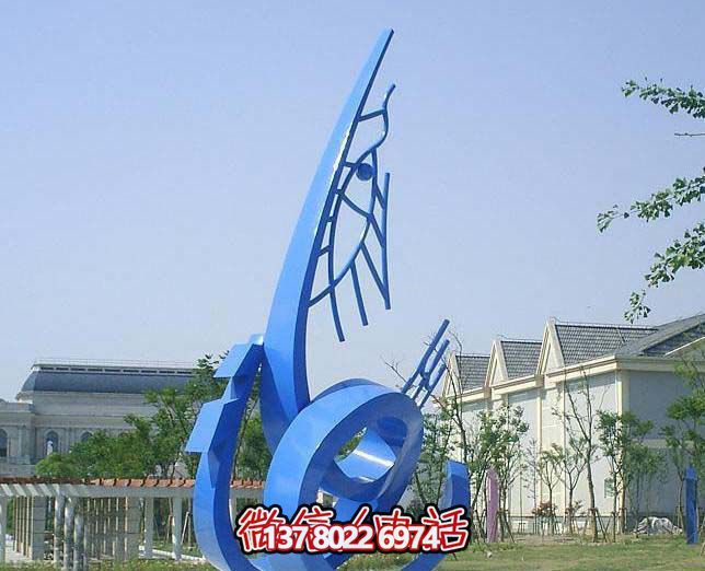 藍(lán)色不銹鋼魚(yú)雕塑，簡(jiǎn)約裝飾街道