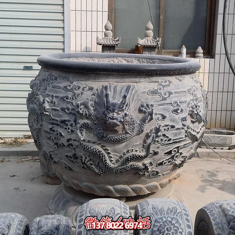 石雕仿古舊圓形裝飾缸，精美外觀，多功能應用