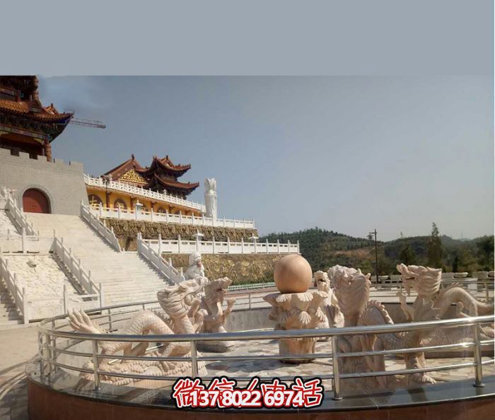 藝術(shù)燈光的魔力，紅龍戲球風(fēng)大型噴泉石雕秀