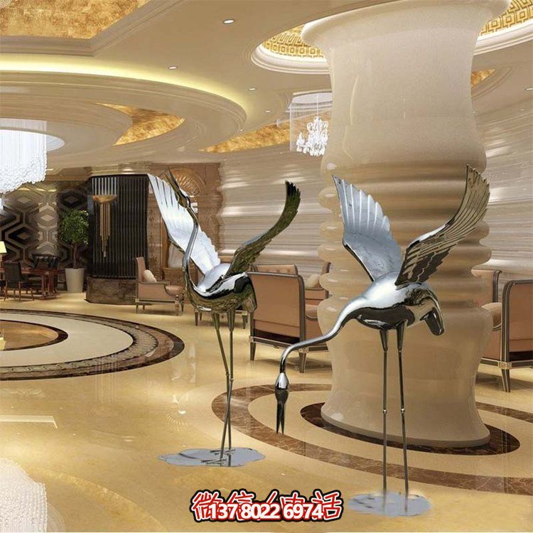 不銹鋼雕塑火烈鳥，鏡面抽象園林裝飾