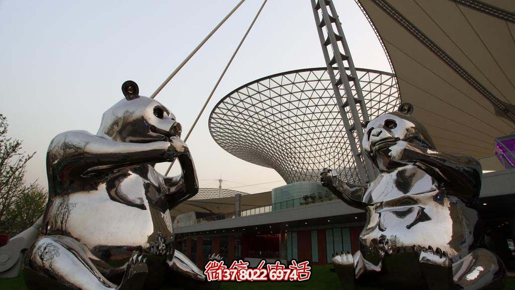 不銹鋼卡通熊貓雕塑，為動物園擺放鏡面裝飾