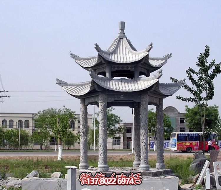 精美古建筑雕塑雙層涼亭，為公園廣場(chǎng)注入古典風(fēng)情