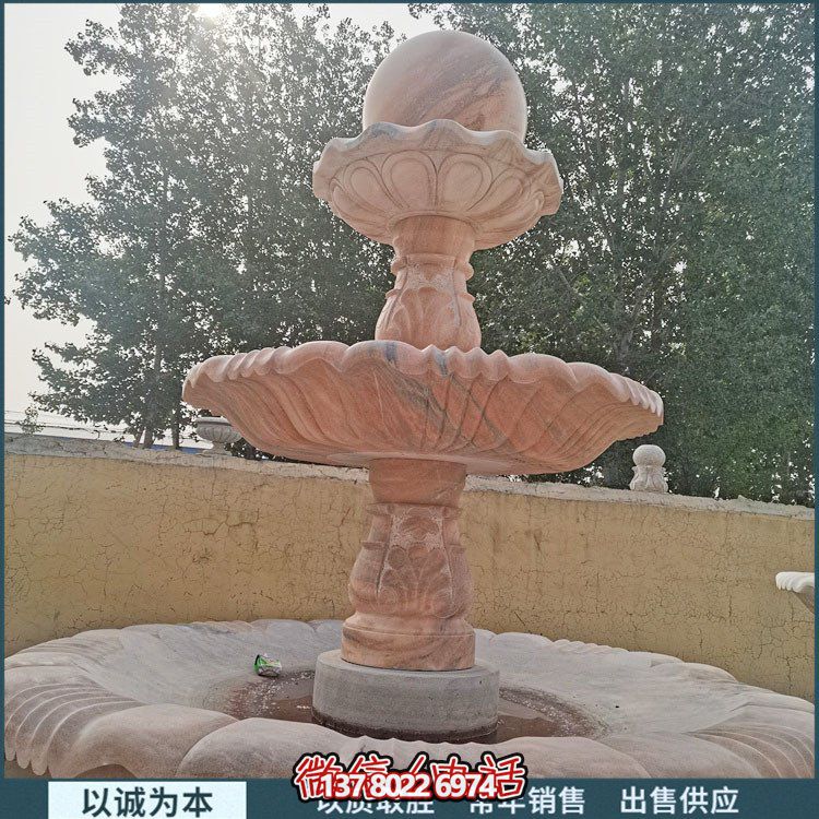 紅大理石石雕園林噴泉，展現(xiàn)絢爛晚霞