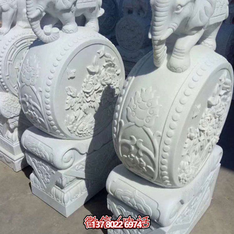 漢白玉小象石雕抱鼓，為您的別墅庭院增添優(yōu)雅氣息