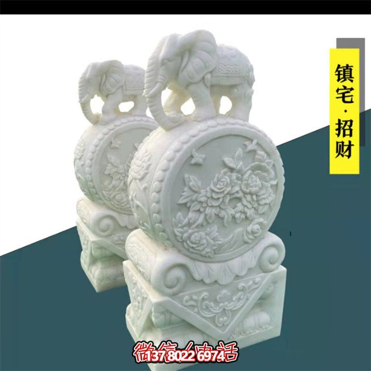 給庭院增添經(jīng)典氣息，漢白玉石抱鼓門墩裝飾