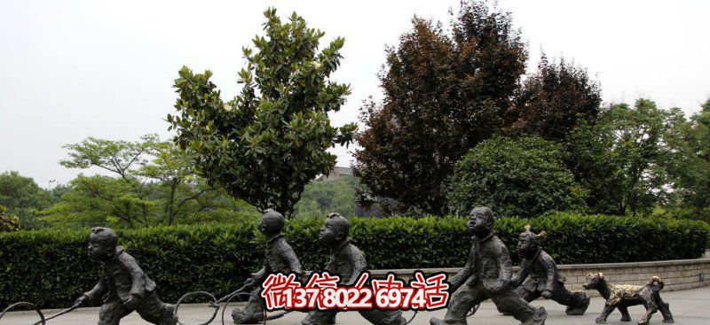 推鐵環(huán)，兒童奔跑，公園雕塑銅雕