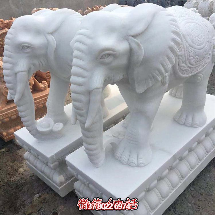 雕塑藝術(shù)融入園林景觀，漢白玉大象石雕點綴戶外