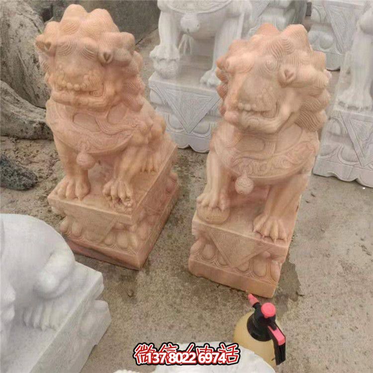 獅子雕塑，紅晚霞染大理石庭院戶外裝飾