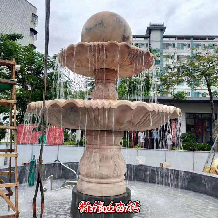 歐式大理石石雕流水噴泉，紅晚霞點(diǎn)綴