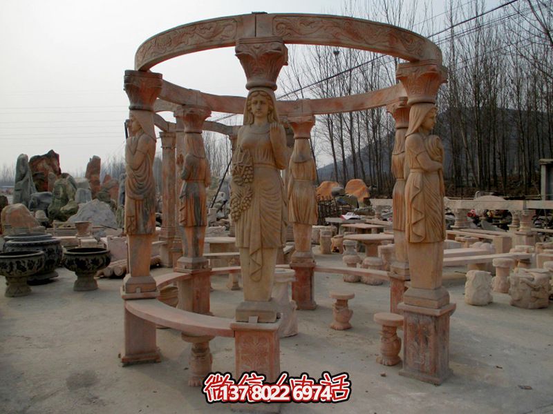 歐式?jīng)鐾?，圓形露天人物石柱擺放城市廣場裝飾