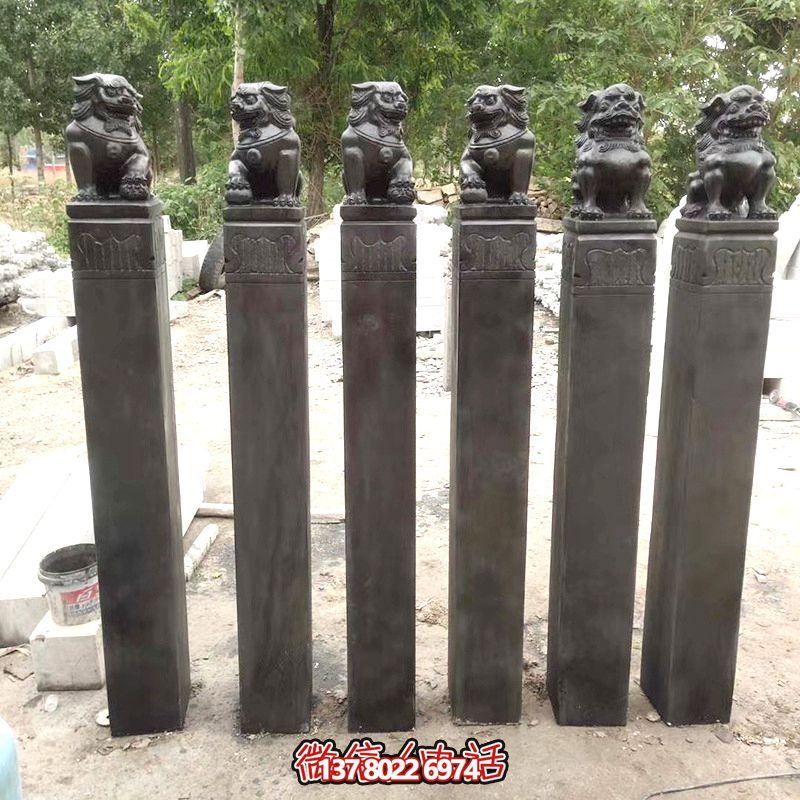 古雅青石仿古石獅子拴馬柱，點(diǎn)綴庭院門前
