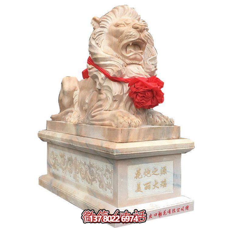 獅子大理石雕塑擺件，精美園林景觀裝飾