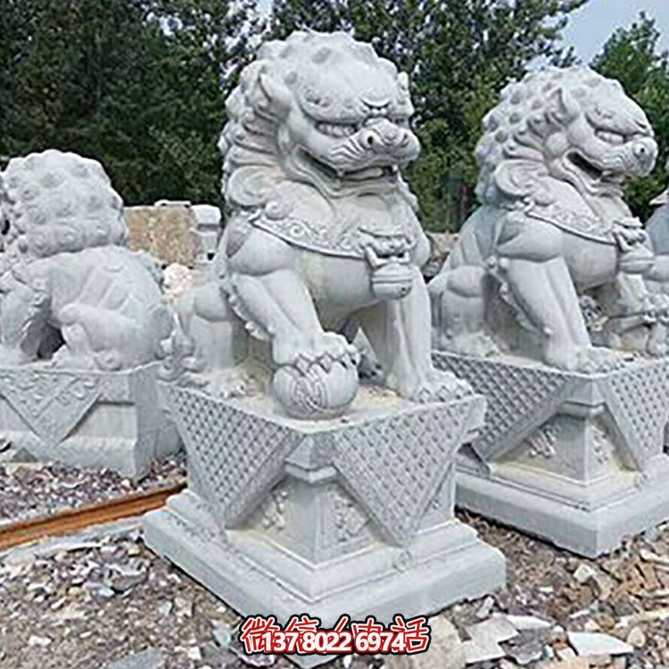 精致古典，青石浮雕石獅子擺件