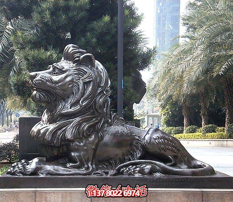 大型不銹鋼獅子雕塑，仿銅臥著雕塑