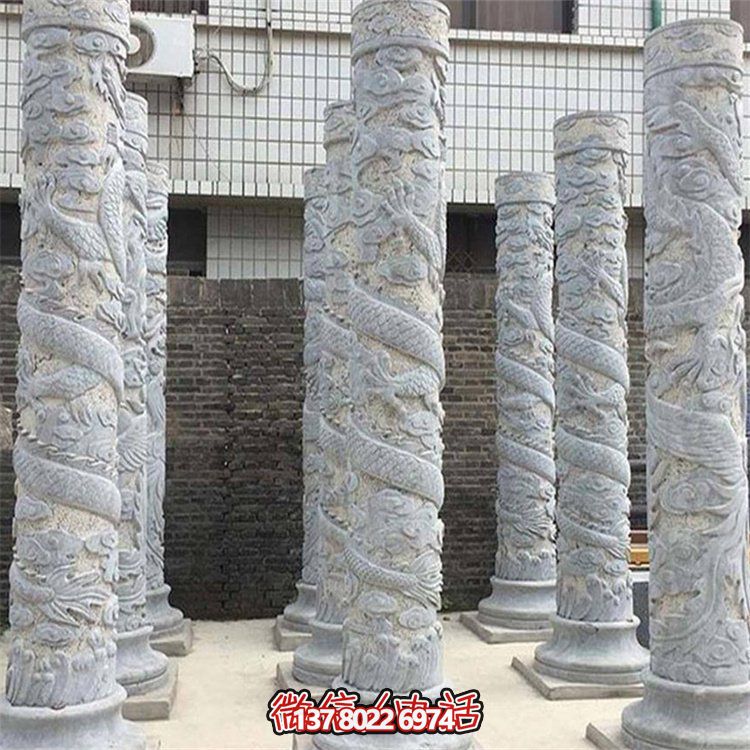 大理石石雕龍柱雕塑，美化戶外景觀