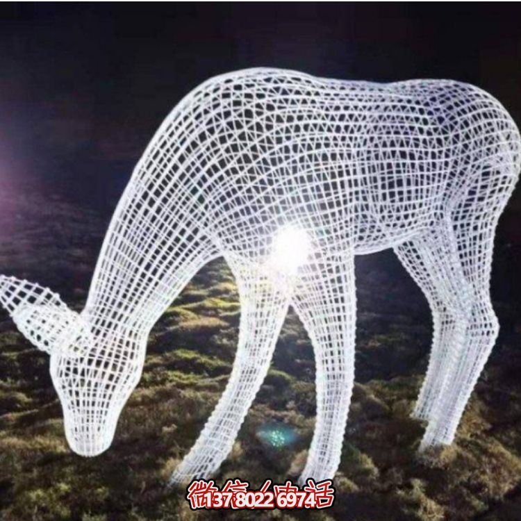 鏤空不銹鋼幾何梅花鹿雕塑，創(chuàng)意戶外擺件