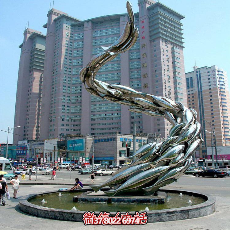 大型水景觀雕塑，螺旋游水魚群擺放