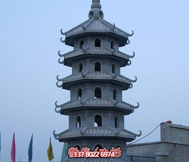 古典寶塔景觀(guān)園林，精美石雕青石多層搭配
