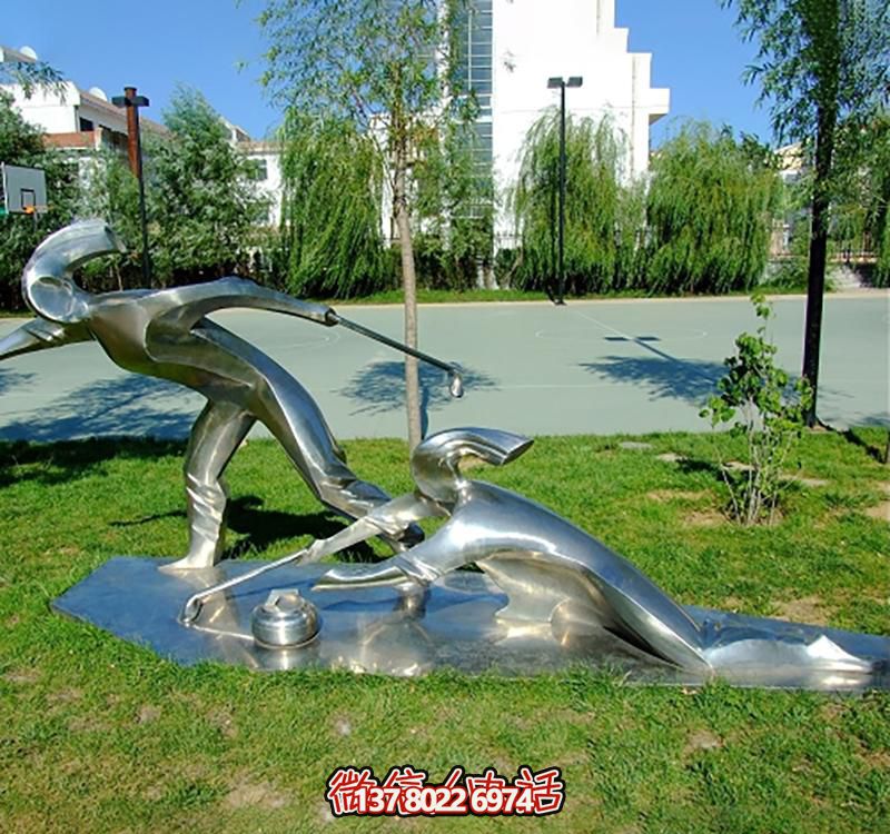 不銹鋼冰壺雕塑，點綴小區(qū)花園，創(chuàng)造休閑運動空間