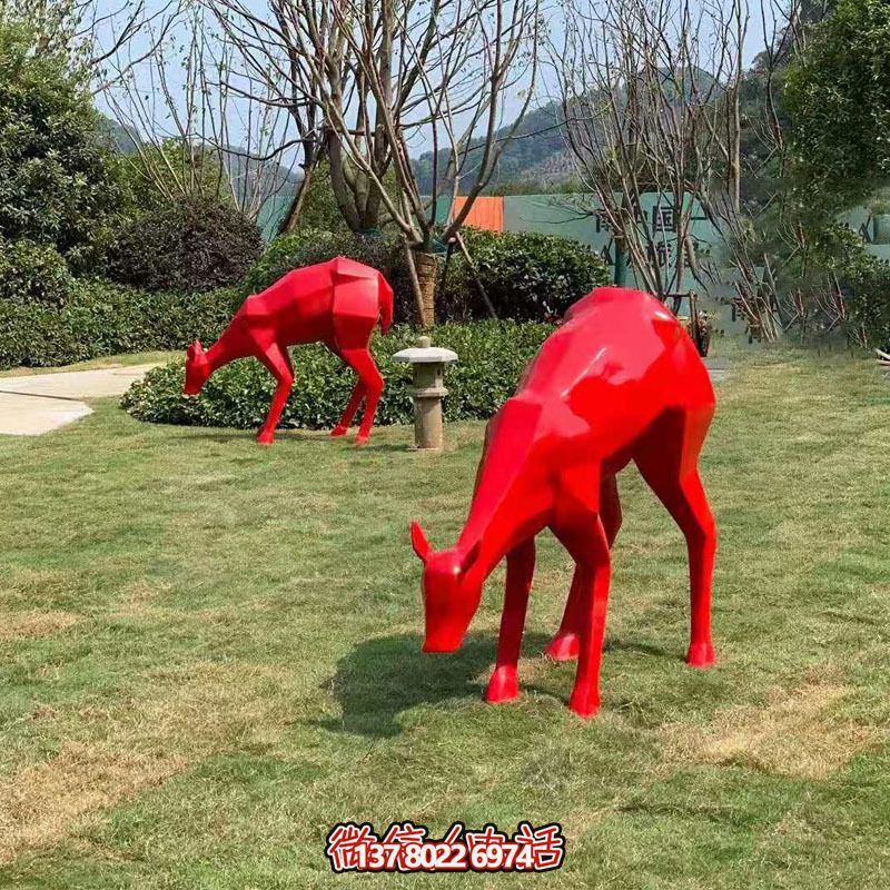 玻璃鋼梅花鹿雕塑裝飾品，紅色景觀裝飾