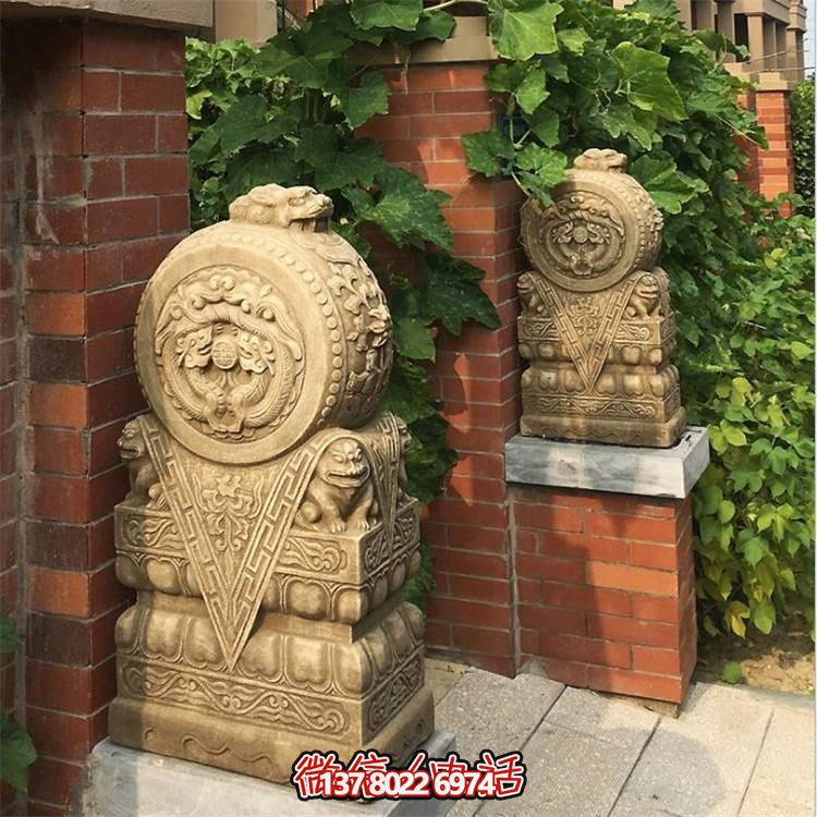 漢白玉門(mén)前抱鼓石雕塑