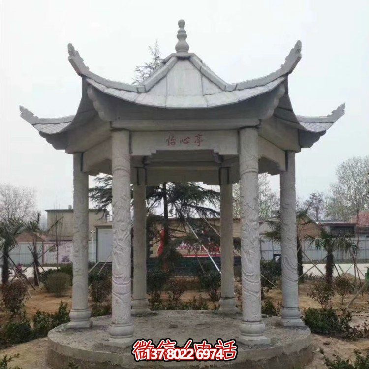 青石仿古石雕涼亭，營造寧靜田園風情