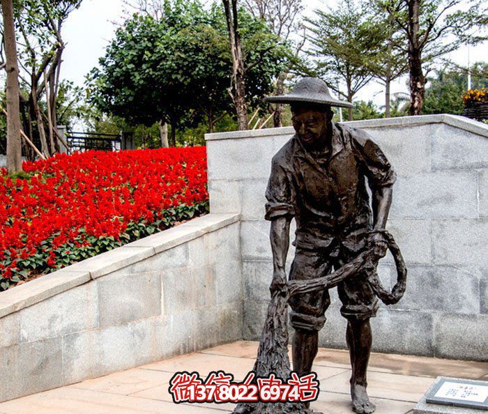 仿真捕魚人撒網(wǎng)裝飾公園景觀銅雕塑