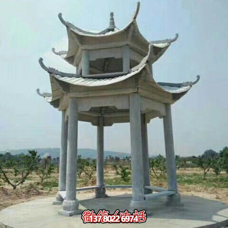 精美仿古建筑二層砂巖大理石涼亭，休閑擺放公園中