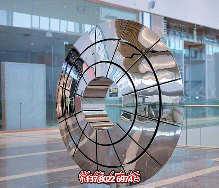 不銹鋼雕塑傘狀圓環(huán)，創(chuàng)意裝點(diǎn)商廈鏡面