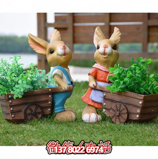 可愛(ài)兔子雕塑，點(diǎn)綴玻璃鋼戶外園林景觀