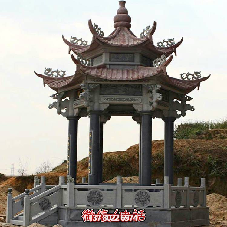 古典風格二層涼亭，青石雕刻仿古園林戶外擺放