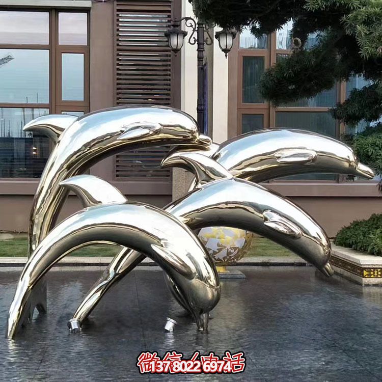 海豚潛泳雕塑，不銹鋼持久耐用