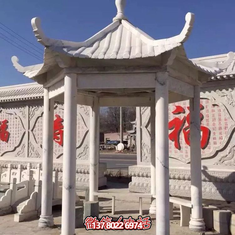 中式古建涼亭，大理石仿古裝飾庭院擺放