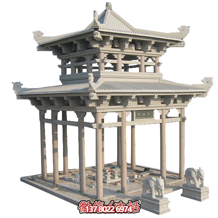古典多角涼亭建筑大氣，石雕精美，園林景觀完美