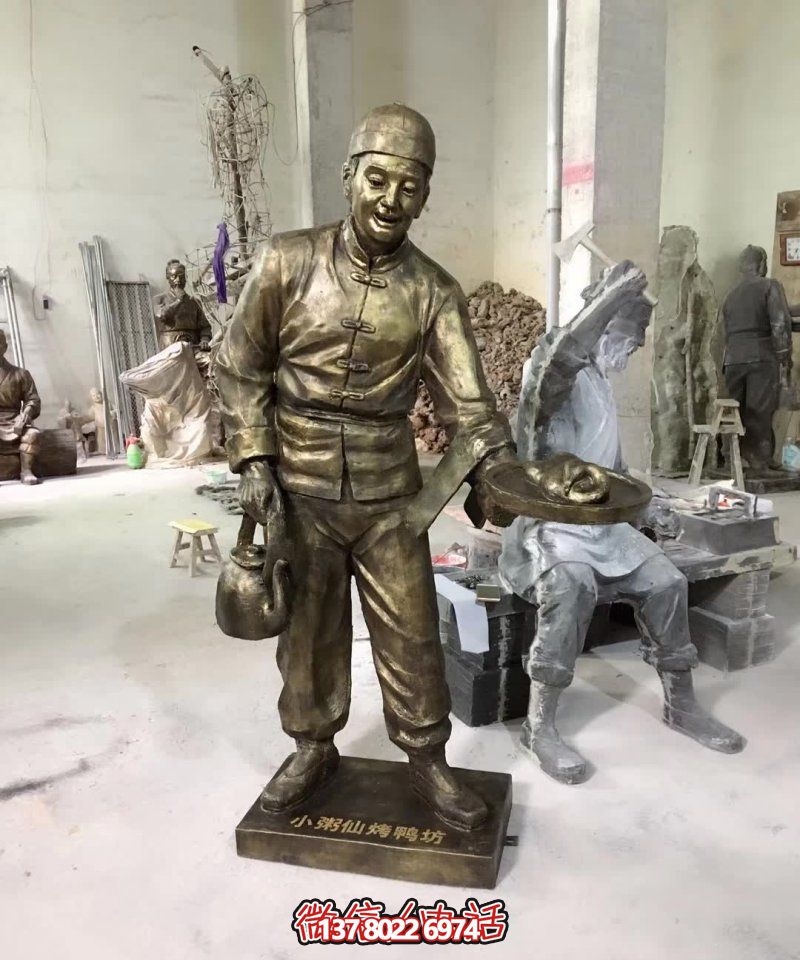 玻璃鋼小吃鋪，雕塑裝飾，店小二上菜