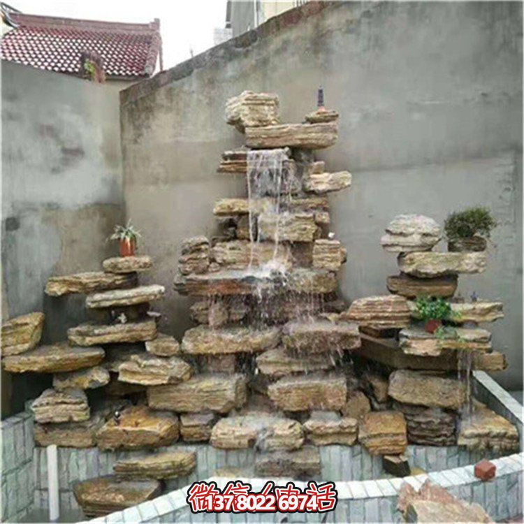 大型立式層流水假山石造景，給你驚艷的室外庭院廣場(chǎng)