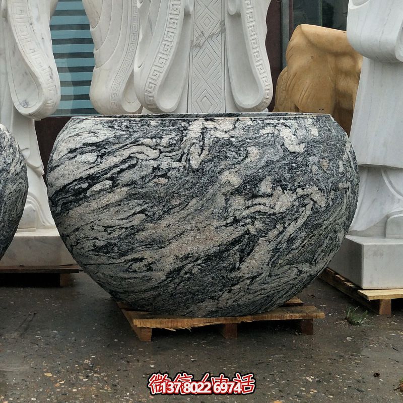 精美大理石石雕魚缸，點綴庭院雕塑
