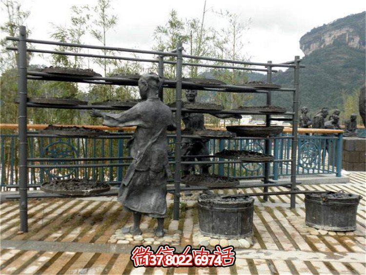 玻璃鋼仿真茶文化雕塑，大型戶外曬銅人物