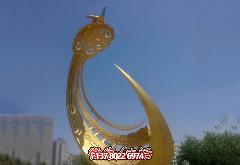 精美不銹鋼鳳凰雕塑，點(diǎn)綴戶外廣場