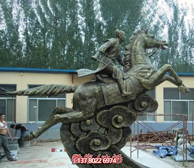 廣場(chǎng)銅雕馬兒跳躍的騎馬雕塑