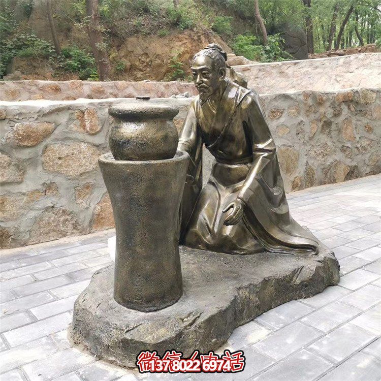 煎藥古代人物，中醫(yī)文化熬制中藥玻璃鋼仿銅情景雕塑