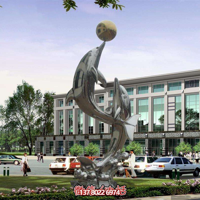 商場(chǎng)戶外兩只大型玩耍的不銹鋼海豚雕塑 商場(chǎng)戶外兩只大型玩耍的不銹鋼海豚雕塑