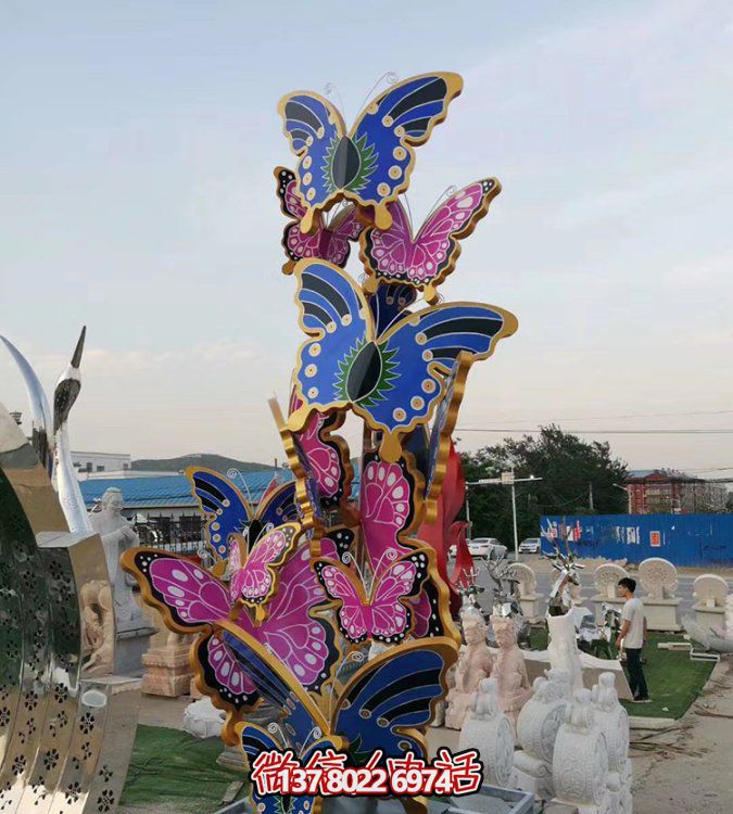 園林廣場(chǎng)不銹鋼彩繪戶(hù)外園林景觀發(fā)光群飛的蝴蝶